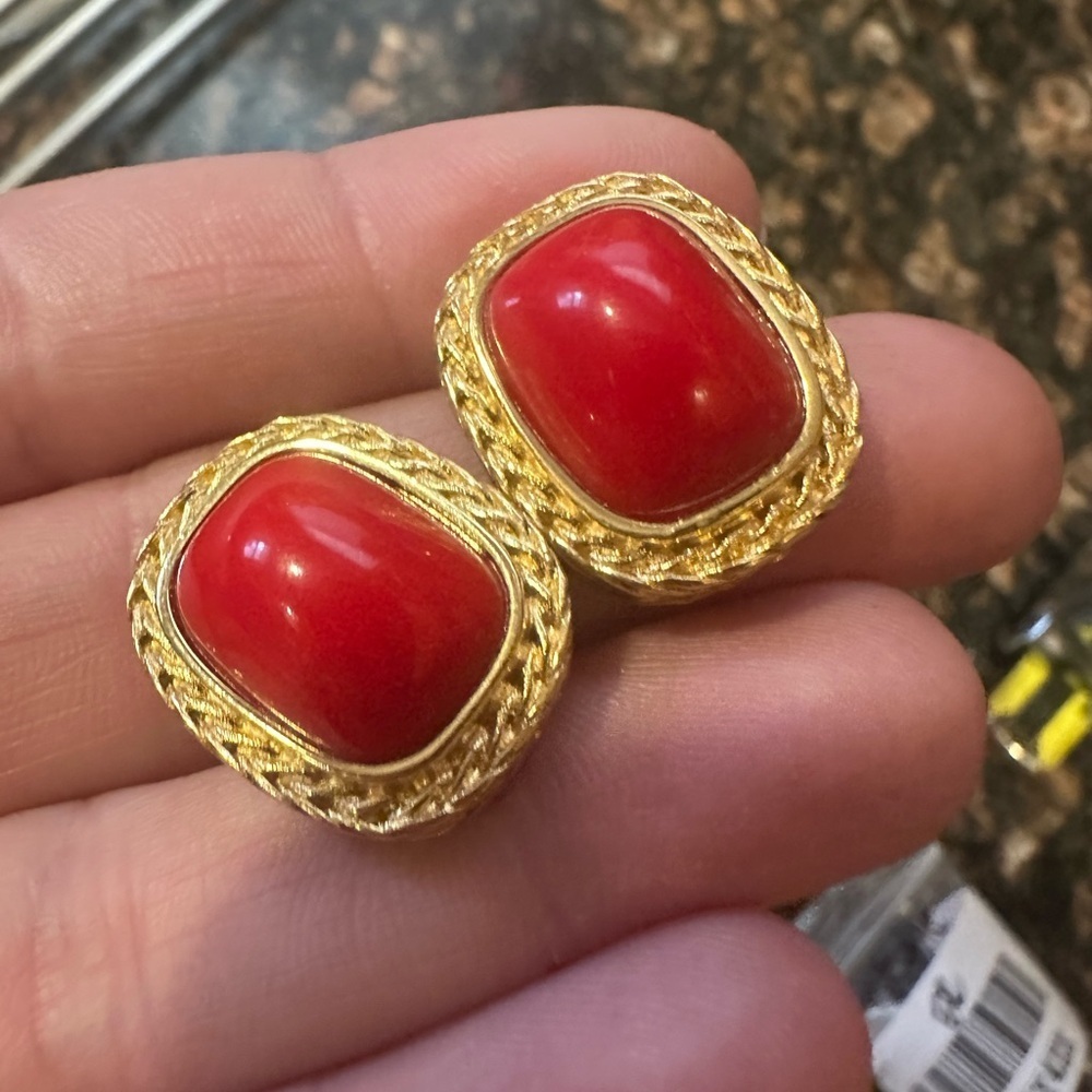 Givenchy Elegant Red and Gold Earrings